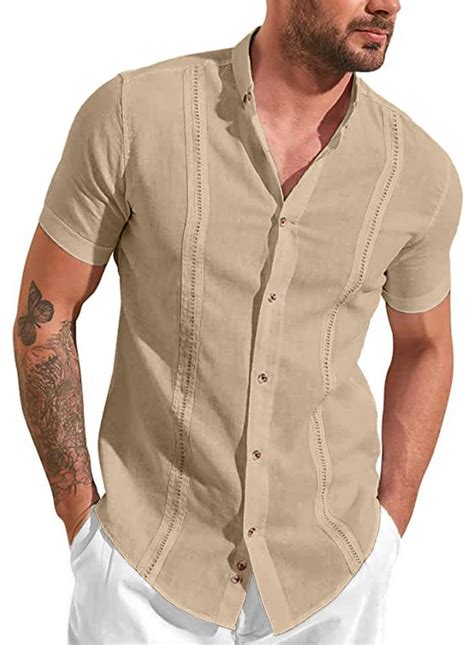 Jmierr Mens Camp Cuban Guayabera Shirts Linen Casual Short Sleeve