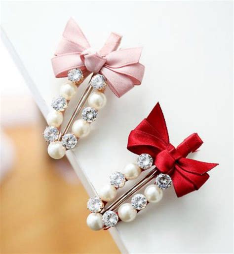 Rhinestone Hair Clips Cute Bowknot Hair Clips With Rhinestone And Pearls Clip Size Aprox 68cm