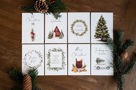 8er Set Weihnachtskarten mit Umschlägen Aquarell Weihnachten Christmas