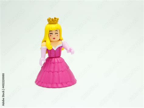 Plastic toy figure with character from the Roblox video game. Roblox doll. Blonde princess with ...