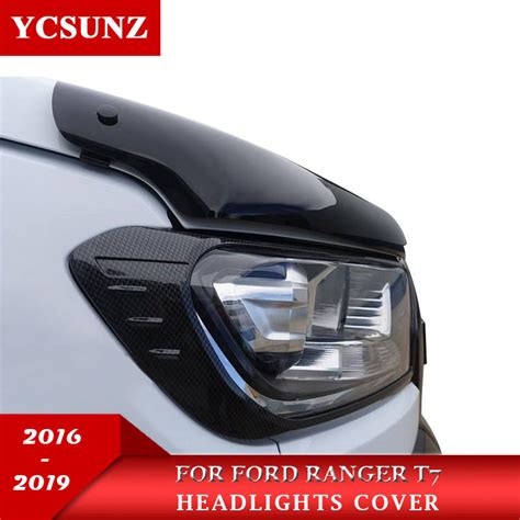 Carbon Fiber Color Headlights Cover For Ford Ranger T7 T8 Wildtrak