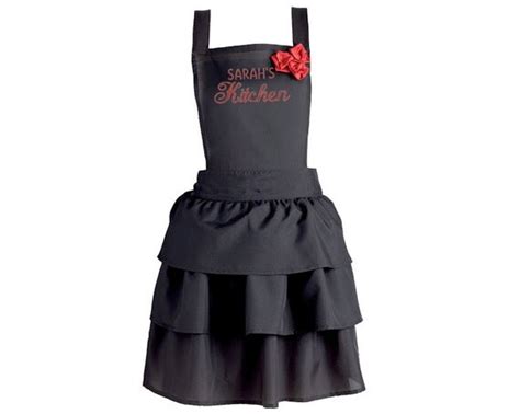 Personalized Ruffle Kitchen Apron Bride Apron Black