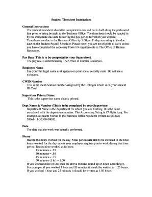 Fillable Online Hws Student Payroll Timesheet Xls Hws Fax