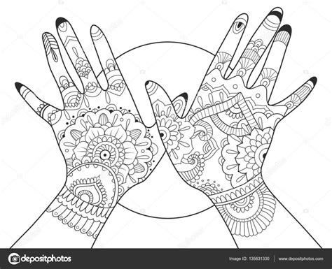 Dibujos Para Colorear Adultos Manos Con Mehndi Dibujo Para Colorear