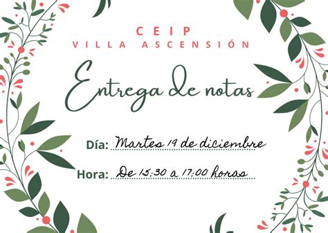 Entrega De Notas Del Primer Trimestre Ceip Villa Ascension