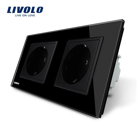 Livolo Manufacturer Eu Standard Wall Power Socket Black Crystal Glass