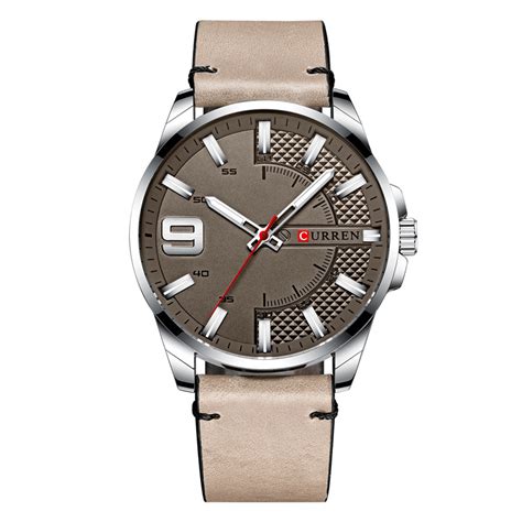 Curren 8371 Men's Dress Watch In Leather Strap Grey Analog Dial