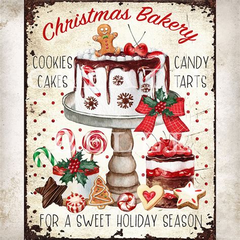 Retro Christmas Bakery Sign Christmas Cakes Cookies Tarts Etsy