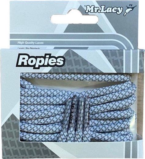 Mr Lacy Schoenveters Rond Ropies Wit Grijs 130cm Lang 5 5mm Breed