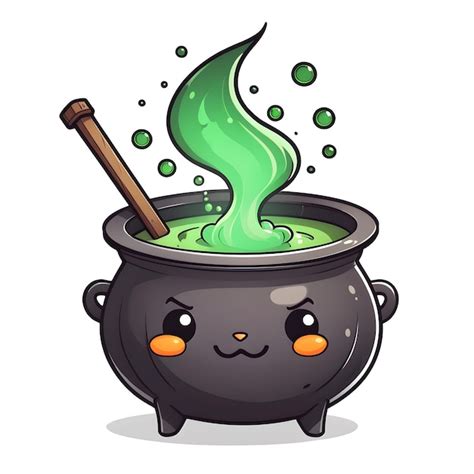 Premium Photo Cute Halloween Witch Cauldron With Green Potion Cartoon