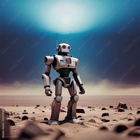 Towering Robot Statue In A Desolate Wasteland With Dust Storms And