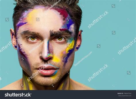 Male Face Makeup Art Handsome Caucasian Man Close Up The Bold Look