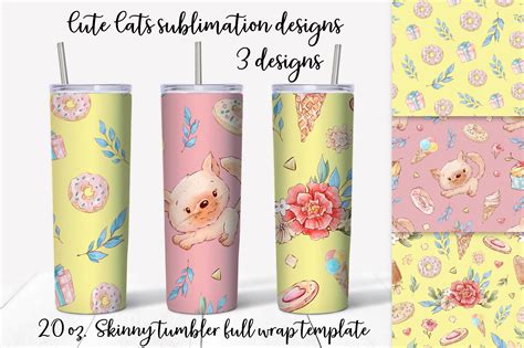 Cats Sublimation Design Skinny Tumbler Wrap Design By Yuliya Art Thehungryjpeg