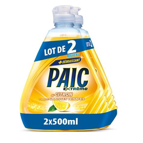 Liquide vaisselle citron PAIC les 2 flacons de 500ml à Prix Carrefour