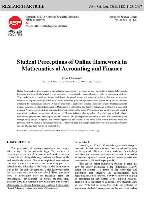 Pdf Student Perceptions Of Online Homework In Mathematics Of