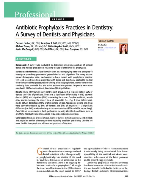 Pdf Antibiotic Prophylaxis Practices In Dentistry A Survey Of Dentists And Physicians