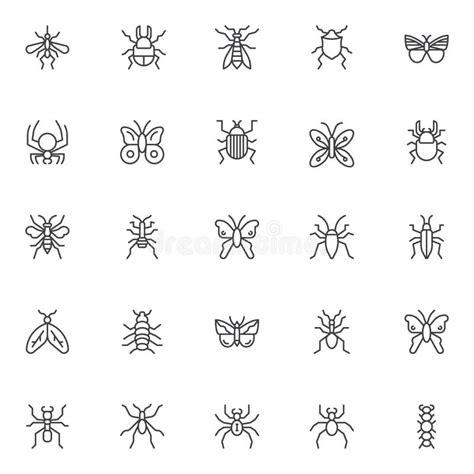 Los Insectos Fijaron Iconos En Estilo Del Esquema Colecci N Grande De