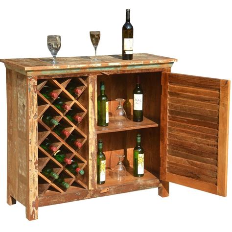 Garrard Rustic Reclaimed Wood Single Door Bar Cabinet with Wine Storage ...