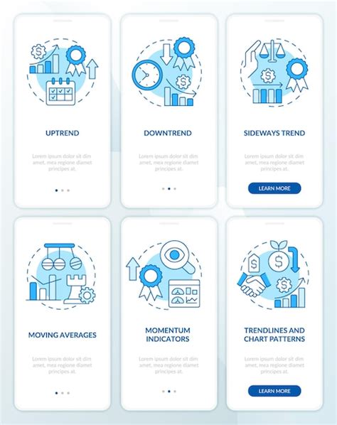 Premium Vector Types Of Trends Blue Onboarding Mobile App Screen Set