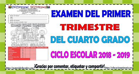 Examen Del Cuarto Grado Del Primer Trimestre Del Ciclo Escolar