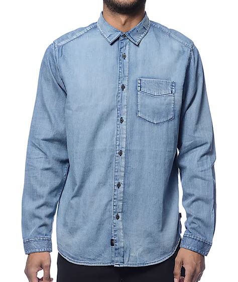 Globe Goodstock Vintage Light Blue Long Sleeve Button Up Shirt Zumiez