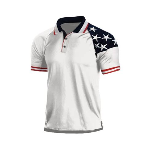 Hyfol Patriotic Collared Shirts For Men Usa Flag Raglan Graphic Polo