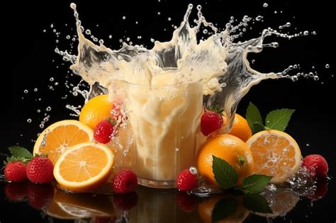 Premium AI Image | Fruits milk splash burst