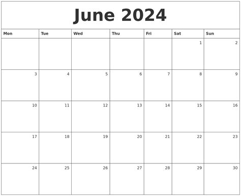 June Printable Calendar