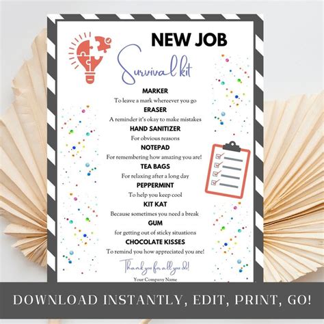 New Employee Survival Kit New Job Tag Editable Template Career