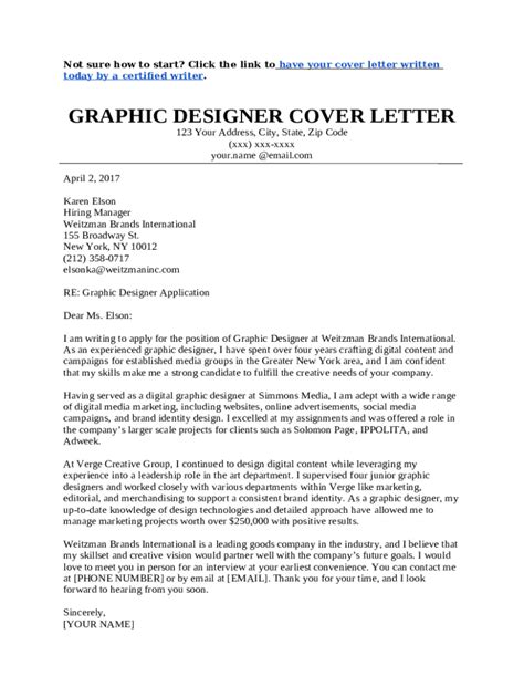 Graphic Designer Cover Letter Examples And Templates Doc Template Pdffiller