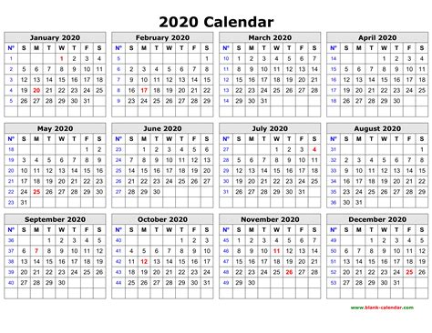 2020 Calendar Printable Free Monthly