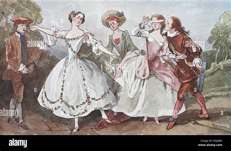 Fashion Clothing Costumes In France Rococo Style Clothing In A 1725 Dance Illustration