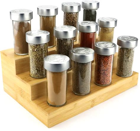 Bamboo Spice Rack Kitchen Cabinet Organizer Tier Bamboo Expandable