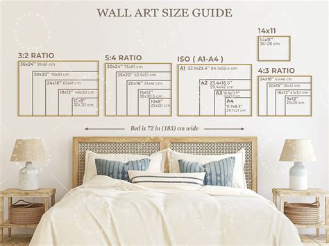 Wall Art Size Guide Horizontal, Bedroom Frame Chart, Poster Display