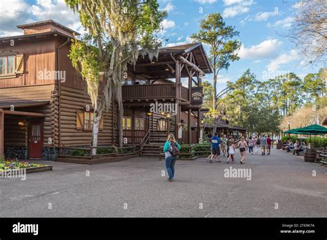 Visitors Walking Through Fort Wilderness Campground Near Pioneer Hall At Walt Disney World