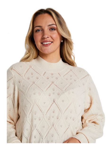 Pull doux ajouré perlé col montant Blanc Kiabi nu