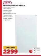 Defy 94l Bar Fridge White B4802w Offer At HiFi Corp