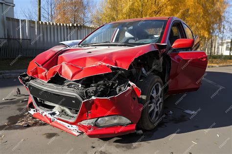 Coche Destruido Tras Un Accidente Accidente De Coche En La Calle Coche Dañado Tras Colisión