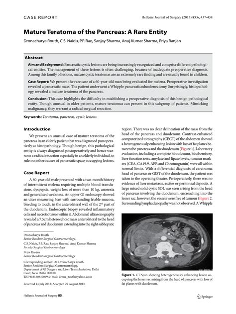 Pdf Mature Teratoma Of The Pancreas A Rare Entity