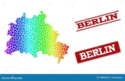 Dotted Spectrum Map Of Berlin City And Grunge Stamp Seals Stock Vector