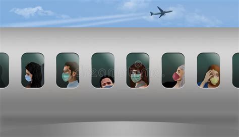 Passengers Wearing Protective Medical Masks Travel By Airplane Travel