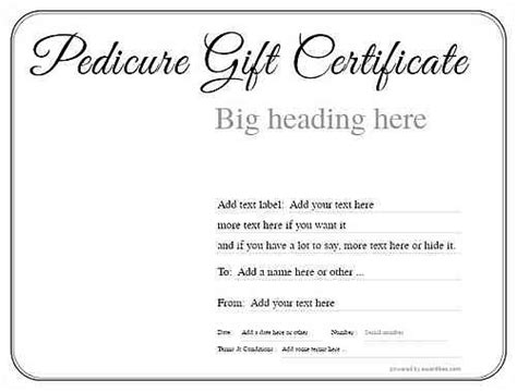 Pedicure Gift Certificate Templates Printable