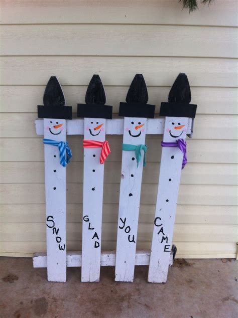 Quick Welcoming Snowmen Made From A Piece Of White Picket Fencing Some