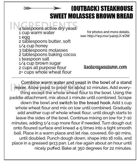 Outback Sweet Molasses Bread Recipe