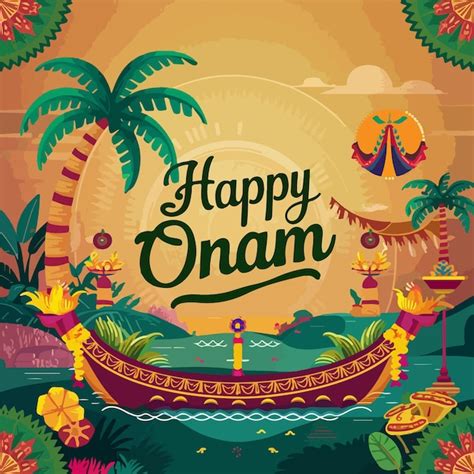 Happy Onam Indian Cultural Festival Celebration Illustration Premium