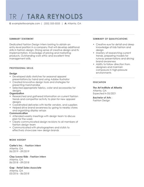 Professional Fashion Resume Examples