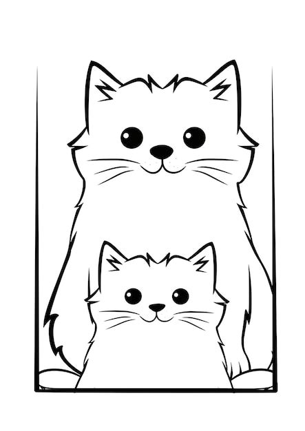 A black and white drawing of two cats with a white background | Premium ...