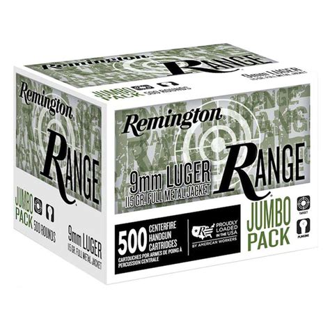 Remington Range 9mm Luger 115 Fmj Ammo 500rd Range Usa