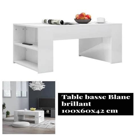 Table Basse Blanc Brillant Modern X X Cm Agglom R Table D