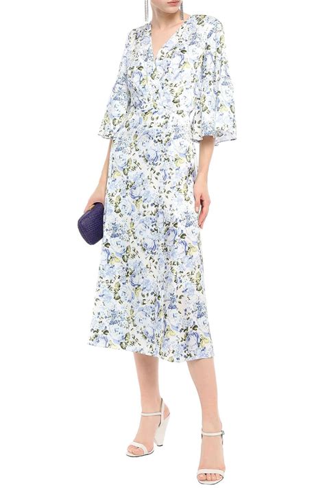 Les R Veries Pleated Floral Print Silk Satin Midi Wrap Dress The Outnet